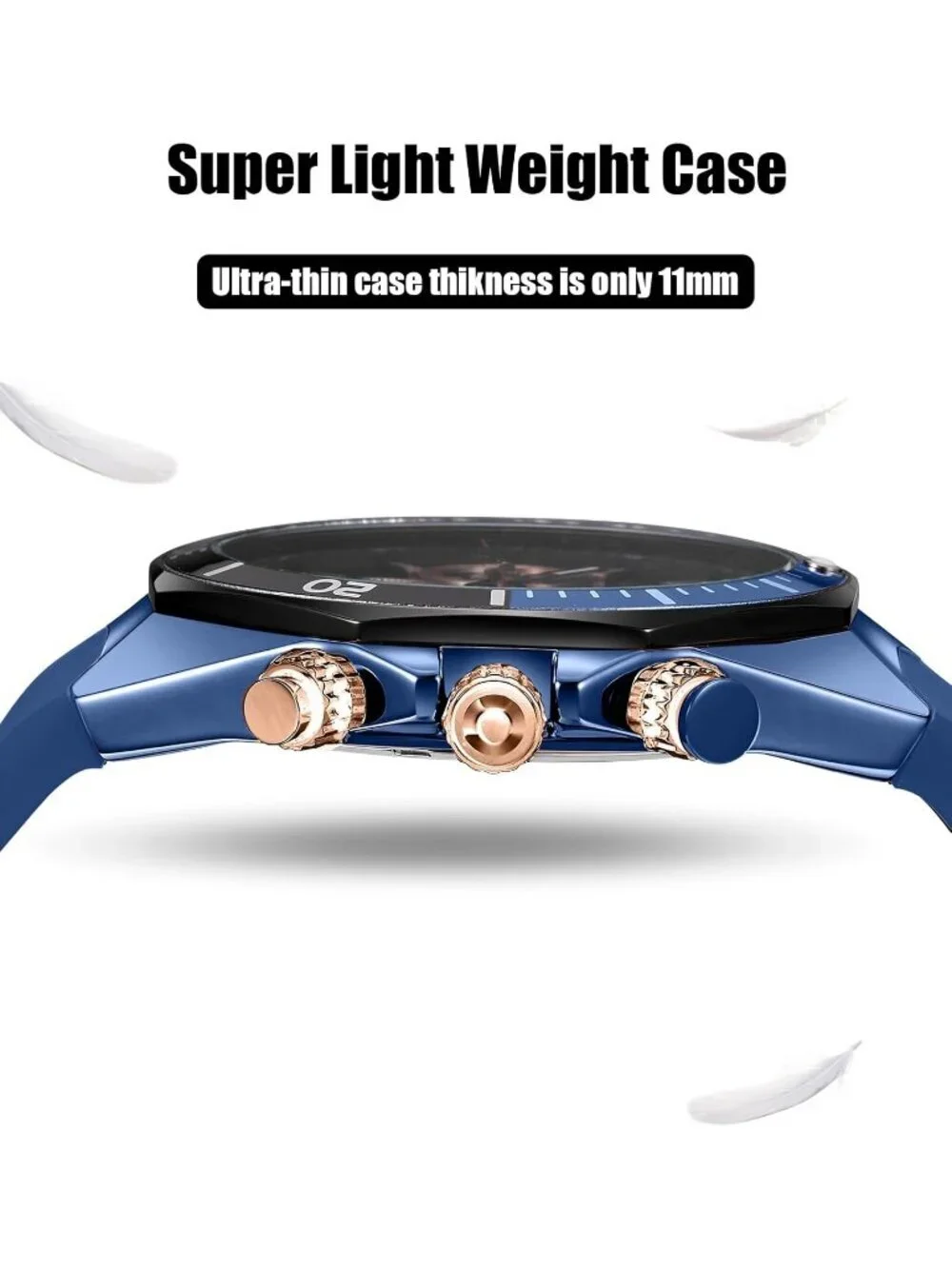 Mens Blue Analog Quartz Silicone Strap Chronograph Waterproof Luxury Wrist Watch